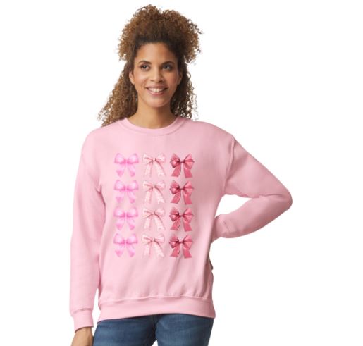 Whimsical Pink Bow Crew Neck